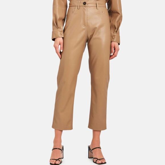 Nanushka Ivy Vegan Leather Trousers in Caramel Straight Leg High Rise - Picture 1 of 8